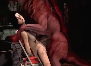 3D beast assaults an enormous chested brunette