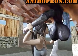 Lara Croft working hard for a bestiality facial