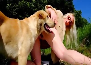 Stunning blonde with big boobs likes dog bestiality